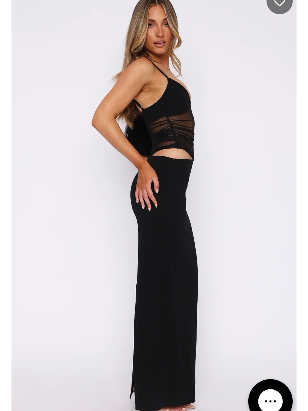 White Fox Boutique Call Me Up Tank Maxi Dress Black Sheer Mesh Panel Going Out - Picture 3 of 9